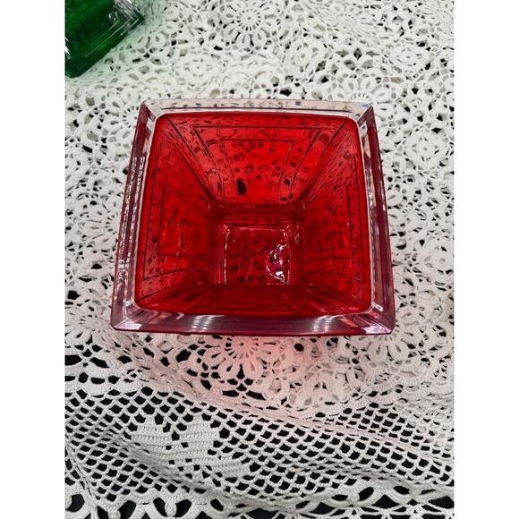 Vintage Glass Mikasa Red and Green Candleholders - Picture 2 of 6